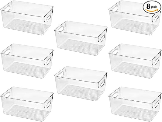 Clear Plastic Storage Bins, Pantry Organizers and Storage Containers Fridge Organizer Bins for Organizing Kitchen Cabinet Organizer Bin Bathroom Freezer Refrigerator Organization
