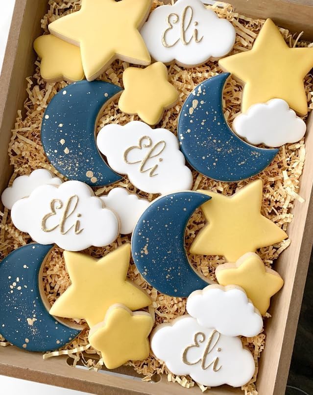 3 Pieces Star, Moon and Cloud Cookie Cutters Stainless Steel Biscuit Cutters Molds Shapes for Baby Shower or Gender Reveal Party