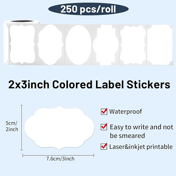 White Labels Stickers, 250PCS 3" x 2" Fancy Shape Stickers Labels for Storage Box or Food Jars Holiday Present Stickers Christmas Gift Tags Stickers