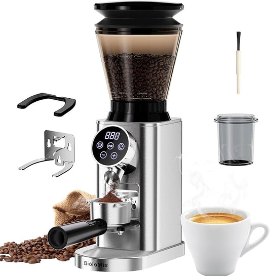 Biolomix Burr Coffee Grinder,Coffee Grinder, 48 Grind Settings and LED Control Panel,Digital Timer, Anti Static,Anti Clogging Coffee Bean Grinder,Grinds 2-12 Cups of Coffee, Black
