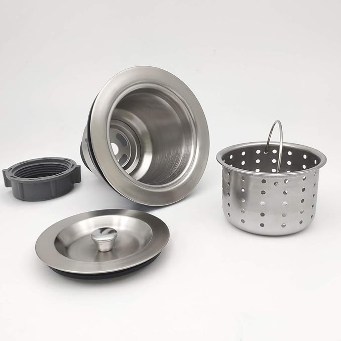 3-1/2-Inch Kitchen Sink Drain Strainer Assembly Kit, GZILA Deep Waste Basket Strainer with Sealing Lid Sink Stopper, 304 Stainless Steel Brushed Nickel