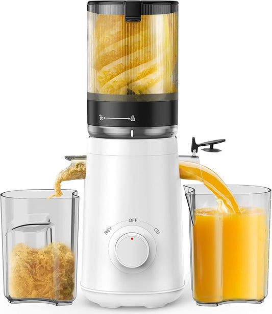 Juicer Machines, TUUMIIST Cold Press Juicer with 5.3" Extra Large Feed Chute Fit Whole Fruits & Vegetables Easy to Clean, High Juice Yield, BPA Free (White)