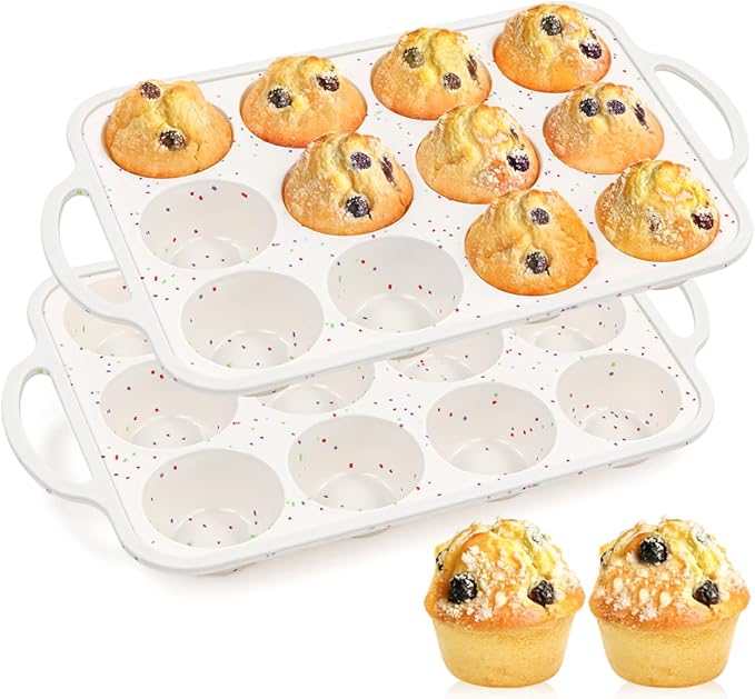FUNBAKY Silicone Muffin Pans for Baking, Metal Reinforced Frame 12 Cups Regular Size Silicone Cupcake Pan Nonstick Muffin Tin for Baking Muffin, Cupcake, Frittatas,BPA Free, Dishwasher Safe