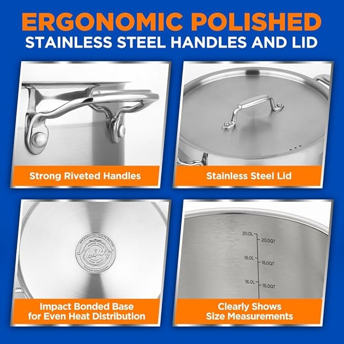 NutriChef 20 Quart Heavy-Duty Stockpot with Stainless Lid - Large Pot for Induction, Gas & Electric Cooktops, Perfect for Soups & Stews