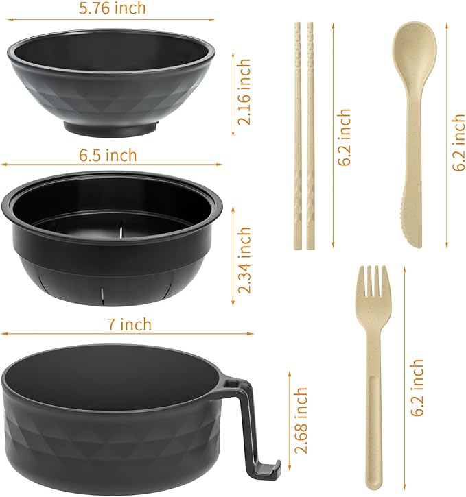 Ramen Cooker,Microwave Ramen Bowl,Ramen Noodle Bowl,College Dorm Room Essentials for Girls for Boys, Portable Noodle Bowls,for Home Office Dorm Room College gift,BPA-Free (Black)
