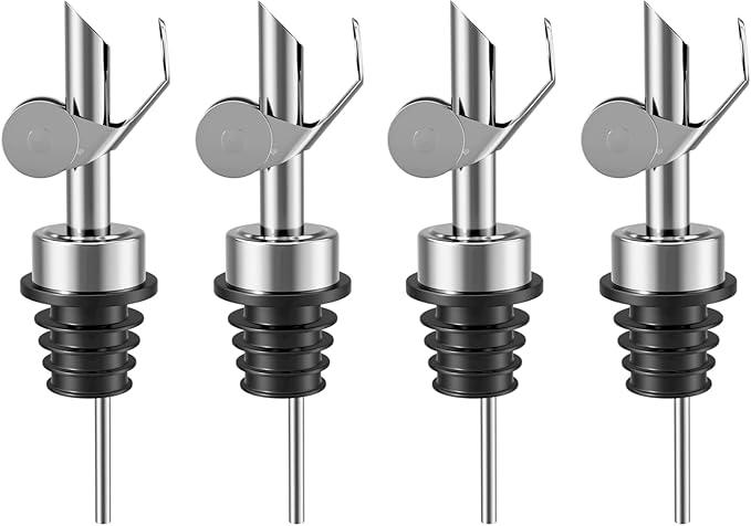Olive Oil Dispenser Spout, Weighted Liquor Pour Spout, Syrup Dispenser Spout, Stainless Steel Automatic Pour Spouts for Liquor Bottles, Oil Bottles, Vinegar, Syrup and Alcohol 4 Pack Sliver