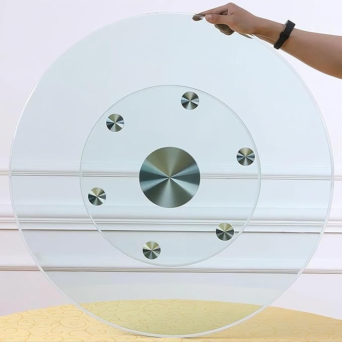 30" Tempered Glass Lazy Susan Turntable, 360° Silent-Spin Round Clear Tabletop Rotating Tray, Centerpiece for Dining Tables, Smooth Rotation, for Banquets, Weddings & Family Gatherings