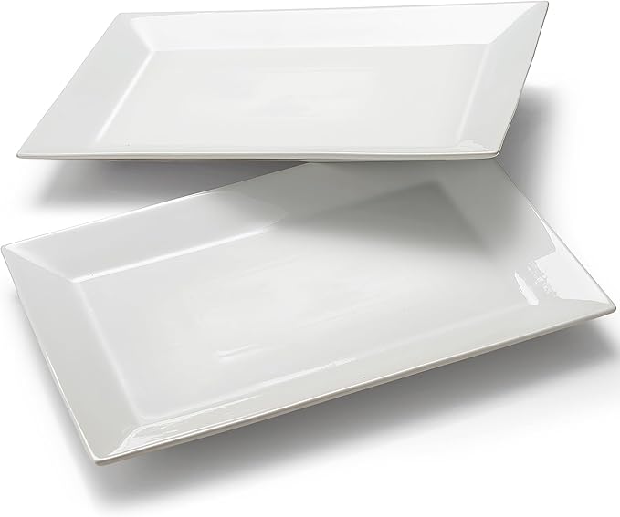 18" x 12" Large Serving Platters Set of 2, Porcelain Heavy-Duty Large Serving Trays, White Rectangular Plates for Turkey, Food, Fruit, Party, Wedding, Christmas, Chip and Scratch Resistant