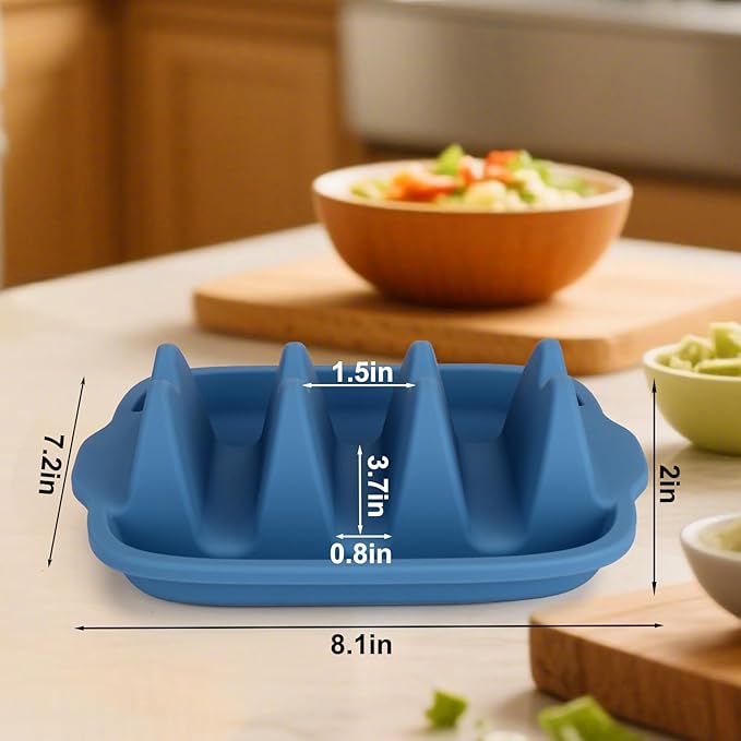 Juome Upgraded Silicone Taco Holder 4 Packs - Reusable Taco Plates with Dividers, Taco Rack Holders Stand for Hard/Soft Taco Shell Holder, Taco Party Serving Tray Plates, Dishwasher & Microwave Safe
