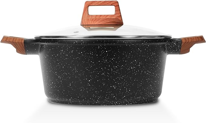 ESLITE LIFE Nonstick Stock Pot with Lid, 5 Quart Granite Casserole Large Soup Pot Pasta Cooking Pot, Induction Compatible, PTFE & PFOA Free, Black