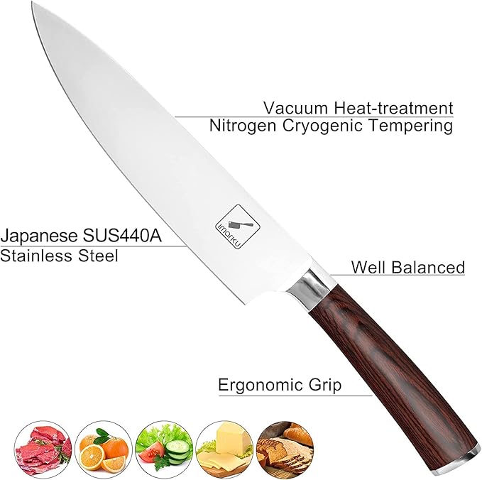 imarku Chef Knife - Pro Kitchen Knife 8 Inch Chef's Knives High Carbon Japanese SUS440A Stainless Steel Sharp Paring Knife with Ergonomic Handle, Red Handle, Gifts for Men and Women