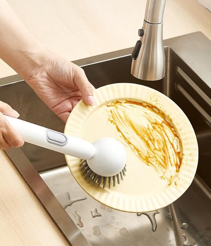 Adjustable Cleaning Brush with Liquid Dispenser, 2025 New Kitchen Dish Scrubber Brushes with Handle, Upgrade 6-Level Adjustable Dish Scrubber for Kitchen Cleaning Everyday Use (Green+Grey)