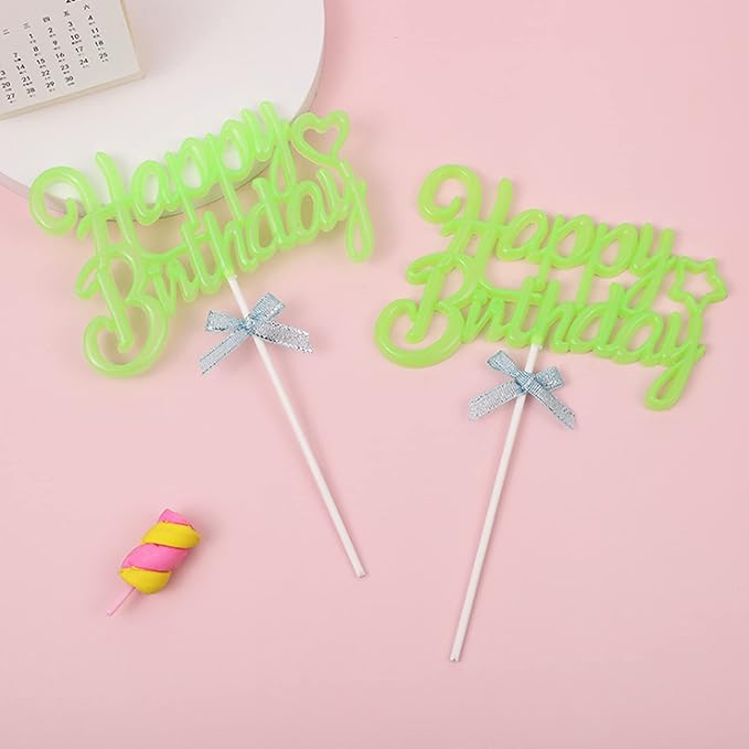 Glow Party Neon Birthday Cake Toppers Happy Birthday Cake Topper 3D Green Cake Decorations