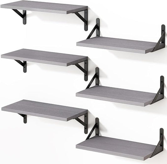 YGEOMER 16.5 Inch Floating Shelves for Wall, Farmhouse Wall Shelves for Bedroom, Bathroom Storage, Living Room and Kitchen Decor (Set of 6 Grey)
