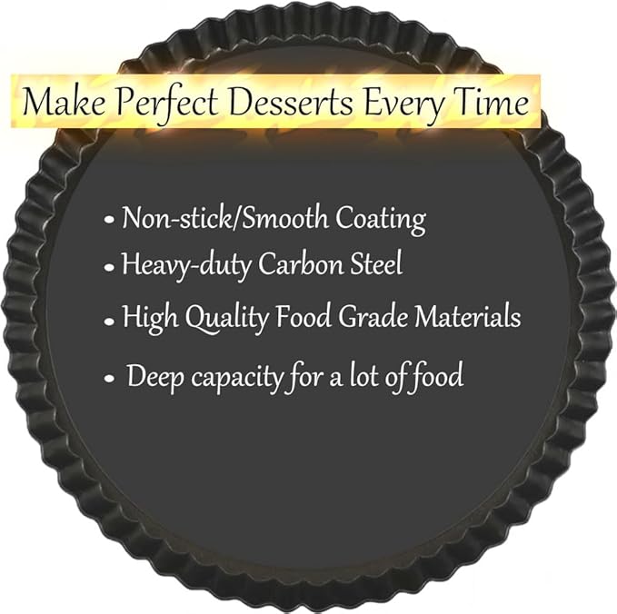 9 Inch Tart Pan with Removable Bottom, Carbon Steel Heavy Duty Nonstick Quiche Pan- Fluted Edges, Loose Bottom, 1.2-Inch Depth for Baking Fruit Tarts, Pies
