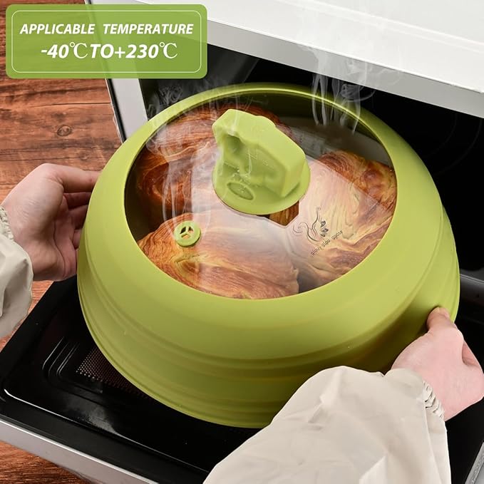 Microwave Splatter Cover Vented Glass Splatter Guard Lid with Collapsible Silicone for Food as Pot Covers Plate 10.8 inch for 6 7 8 9 10 inch Plate Bowl