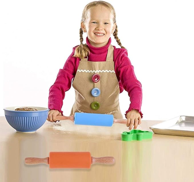 Koogel 9 Inch Mini Rolling Pin, 2 PCS Wooden Handle Rolling Pin for Kids Dough Rollers for Baking Supplies Home Kitchen