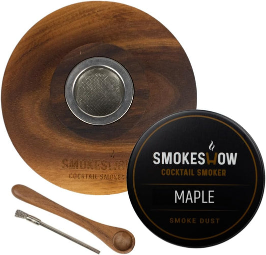 Premium Walnut Wood Cocktail Smoker with One 4 oz Tin of Wood Chips. Great for Whiskey & Old Fashion. Coated in Safe Food Natural Beeswax, Non-toxic Top by Smokeshow (Maple)