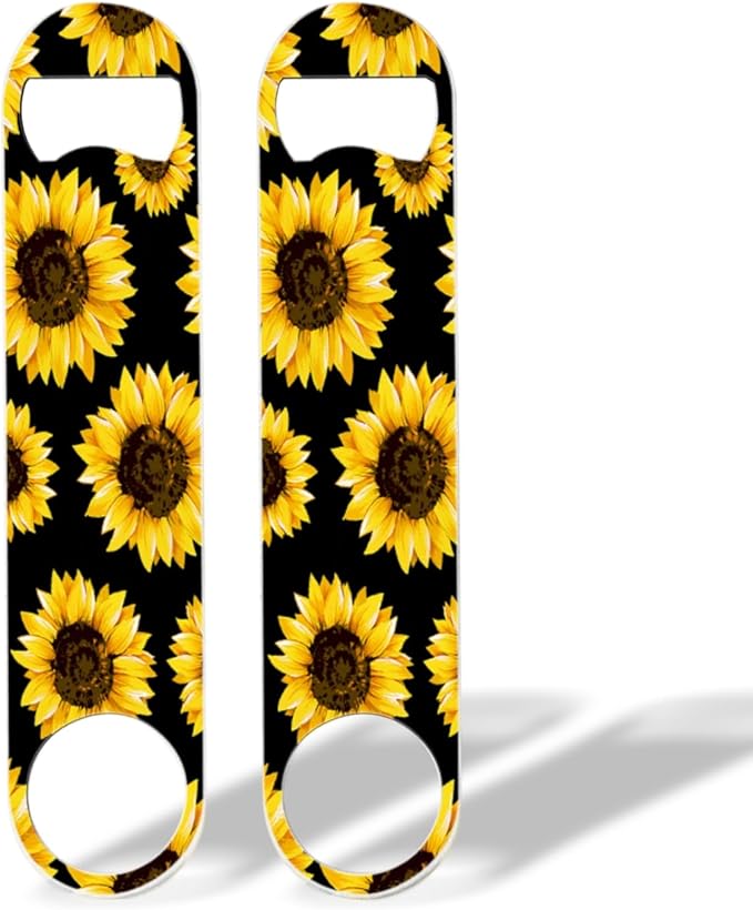2 PACK Beer Bottle Opener, Stainless Steel Flat Bottle Openers,7 inch Metal Decor,Sunflowers On Black Background