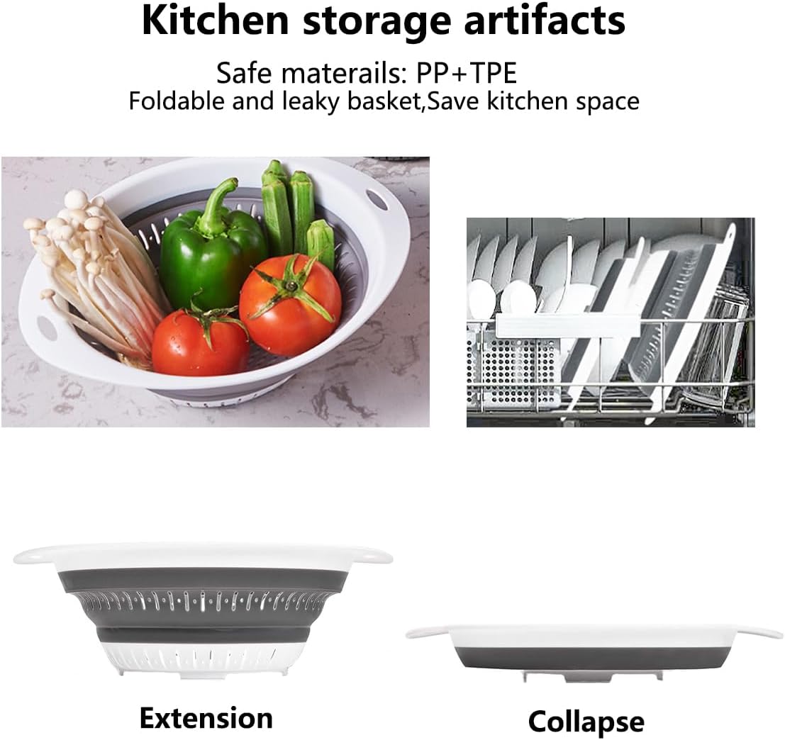 Collapsible Colander and Strainer,Silicone Strainer Colanders & Food Strainers,for Vegetable and Fruit, Kitchen Essentials (2, Blue, 2.5L+2.5L)