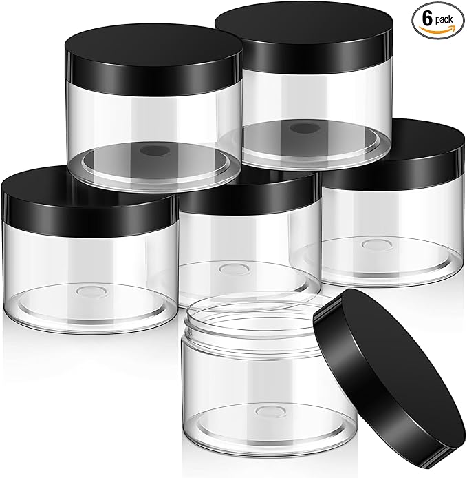 SATINIOR 6 Pack 10 oz Plastic Jars Containers with Lids Wide-mouth Refillable Leakproof Reusable Round Empty Jars for Travel Cosmetic Dry Food Spice Candy Cookie Home Kitchen Organizing(Black)