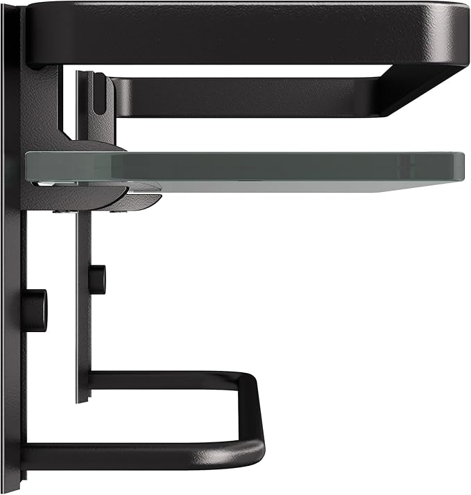 Danpoo Bathroom Wall Shelf with Towel Bar, Clear Tempered Glass, Hand Towel Holder (Matte Black)