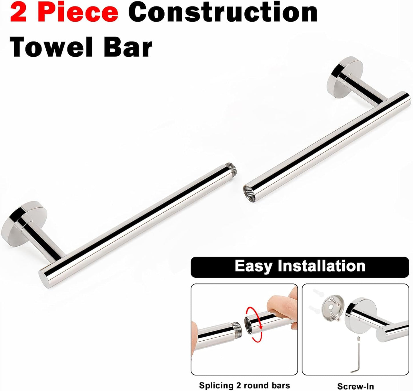 NearMoon Bathroom Towel Bar, Bath Accessories Thicken Stainless Steel Shower Towel Rack for Bathroom, Towel Holder Wall Mounted (1 Pack, Chrome Finish, 24 Inch)
