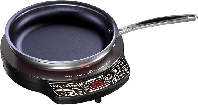 Nuwave Gold Precision Induction Cooktop, Portable, Powerful Large 8” Heating Coil, 12” Shatter-Proof, Heat-Resistant Ceramic Glass Surface, 10.5” Duralon Healthy Ceramic Non-Stick Fry Pan Included