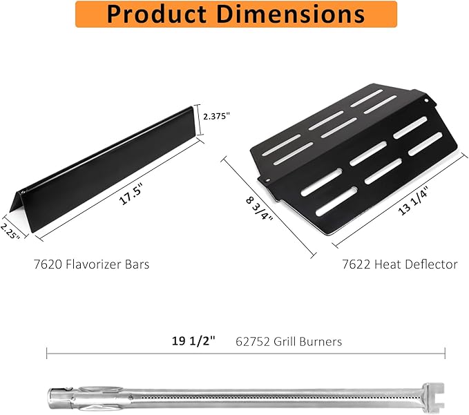 Grill Parts Replacement for Weber Genesis 300 Series E310, E320,E330,S310, S320, S330, EP310, EP320, EP330 with Front-Mounted Control,7620 Flavor Bar 62752 Burner,7622 Heat Deflector