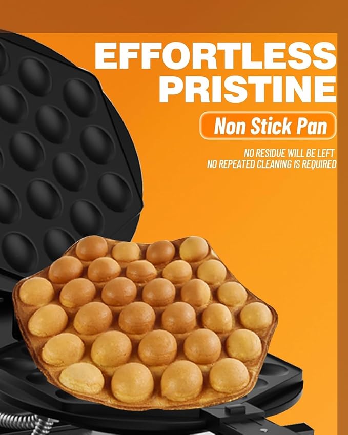 PYY Bubble Waffle Maker - Easy Clean，Double 180° Rotate, Non-stick, 1500W, 110V, 50-250℃, Commercial & Home Use, Stainless Steel