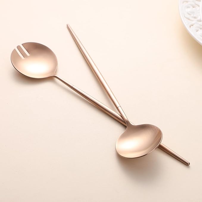 Salad Servers,Spoon and Fork Set 11.41 inch,18/10 Stainless Steel Salad Serving Titanium Plating (Rose gold)