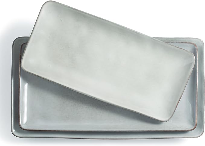 famiware Serving Platter, Rectangular 15.67/14.1/12.6inch Serving Dishes for Entertaining, Reactive Glaze, Stoneware Serving Trays for Party, Food, Turkey, Snack, Cheese, Ocean Series, Grey