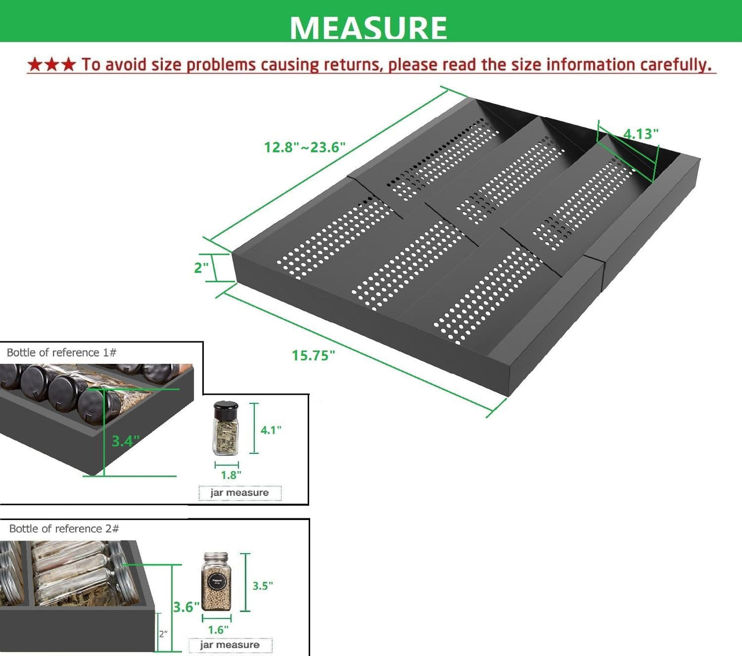 Expandable Metal Spice Drawer Organizer,3-Tier Slanted Seasoning Jars Tray for Kitchen Cabinet Drawers Insert/Countertop (Jars not included)-3Tier,2packs/Black