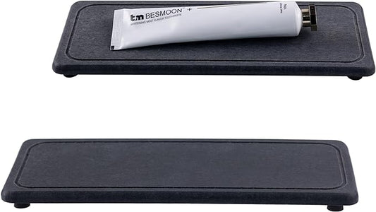 2 Pcs Water Absorbing Stone Trays, Kitchen/Bathroom Sink Soap Dish, Diatomite Tray Used for Hand Soap & Cosmetic Bottles in The Modern Home, 4" W x 10.2" L, Dark Gray