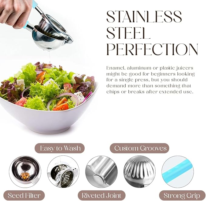 Bellemain Citrus Juicer | Metal Lemon Squeezer | Lime and Lemon Juicer Stainless Steel with Silicone Handles | Manual Juicer, Citrus Squeezer, Hand Held Juicer | Bar Juicer for Bartender (Light Blue)