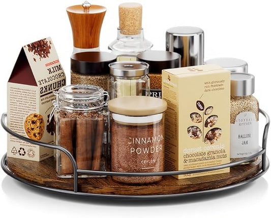 LAMU 10'' Lazy Susan Organizer, Wooden Lazy Susan Turntable for Cabinet, Table Top, Kitchen, Pantry, Bathroom Countertop Organizer, 1 Pack