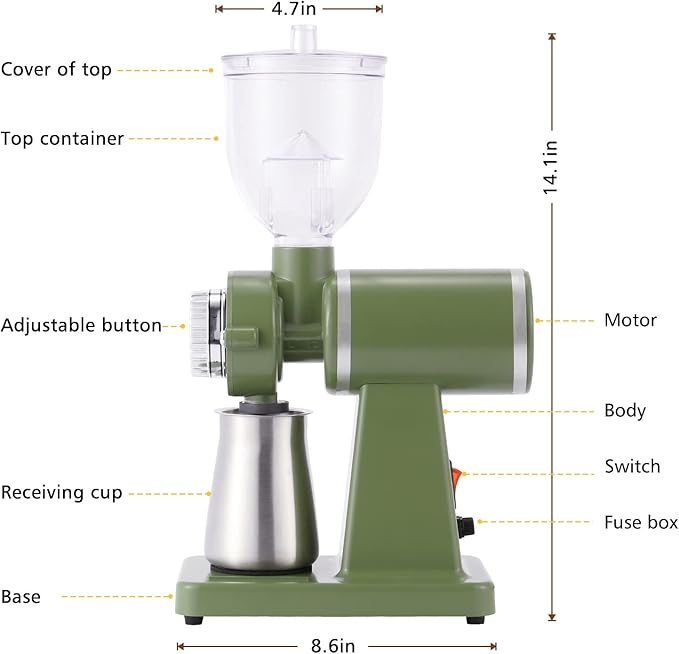 Electric Coffee Grinder Burr Espresso Coffee Bean Grinder Small Automatic Stainless Steel Coffee Mill With Brush, Pea Green