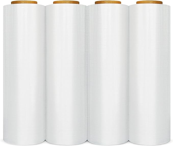 PSBM Stretch Wrap, 4 Pack, 18 Inch x 2000 Feet, 60 Gauge, Clear Plastic Cling, Cast Hand Stretch Film Rolls for Packaging Moving Packing Pallets
