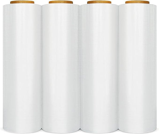PSBM Stretch Wrap, 4 Pack, 18 Inch x 2000 Feet, 60 Gauge, Clear Plastic Cling, Cast Hand Stretch Film Rolls for Packaging Moving Packing Pallets
