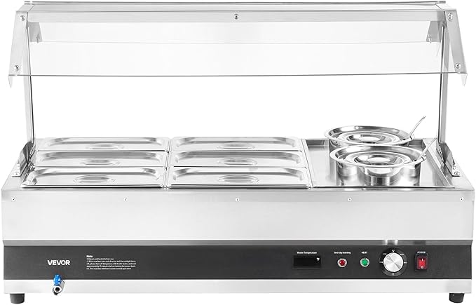 VEVOR Electric Soup Warmer, Two 6.34QT Pots & Six 1/3 Pans, Stainless Steel Commercial Food Warmer with 86~185°F Adjustable Temp, 1500W Bain Marie with Cover, Soup Station for Restaurant, Buffet