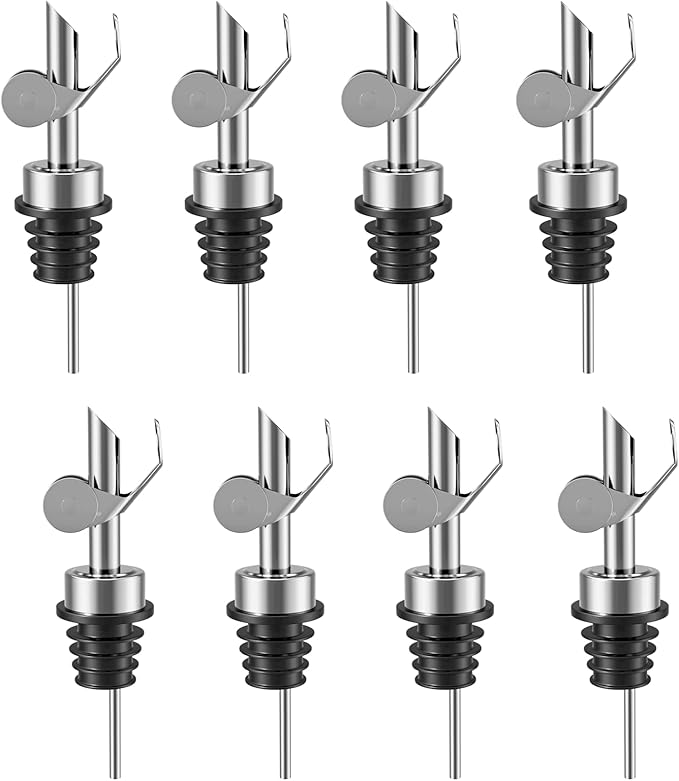 Olive Oil Dispenser Spout, Weighted Liquor Pour Spout, Syrup Dispenser Spout, Stainless Steel Automatic Pour Spouts for Liquor Bottles, Oil Bottles, Vinegar, Syrup and Alcohol 8 Pack Sliver