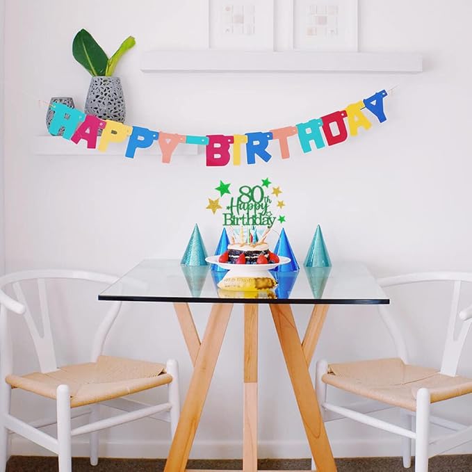 Glittery 80th Happy Birthday Cake Topper with Star,Personalised 80 Birthday Cake Toppers Party Decorations Party Supplies for Boys Girls Green Gold