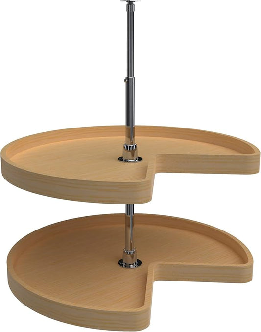 Rev-A-Shelf Dual Shelves Kidney-Shape 28" Lazy Susan Organizer for Lower Corner & Base Kitchen Cabinets, Turntable Home Storage, Wooden, 4WLS472-28-52