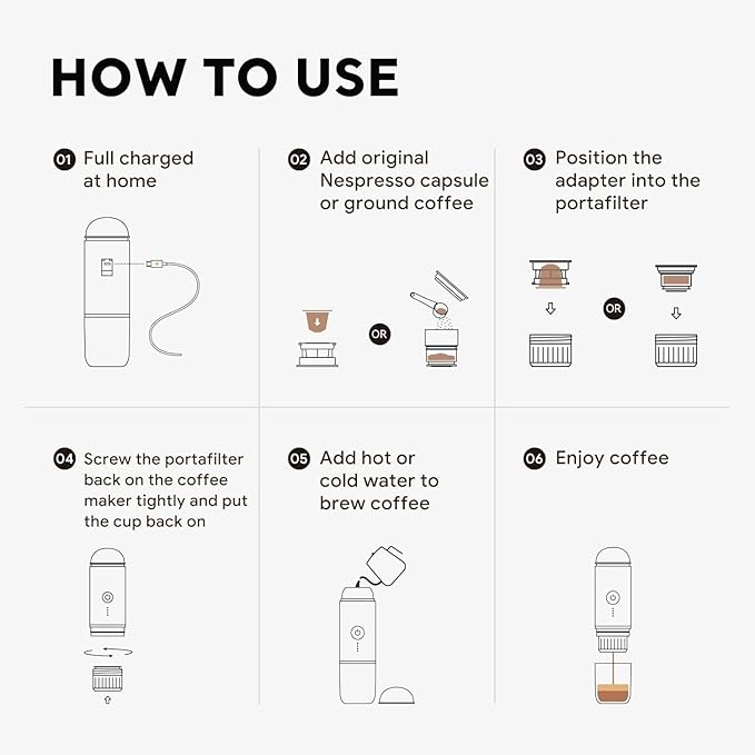 Rich Crema Portable Electric Espresso Coffee Maker, Fast self-heating 2 IN 1 Extraction System Espresso Machine, Support Ground Coffee and NS capsule, for Travel、Car、Hiking、Climbing（Black）