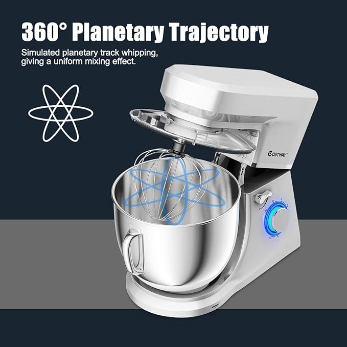 COSTWAY Stand Mixer, 6-Speed 7.5 QT Tilt-head Electric Kitchen Food Mixer 660W with Stainless Steel Bowl, Dough Hook, Beater, Whisk