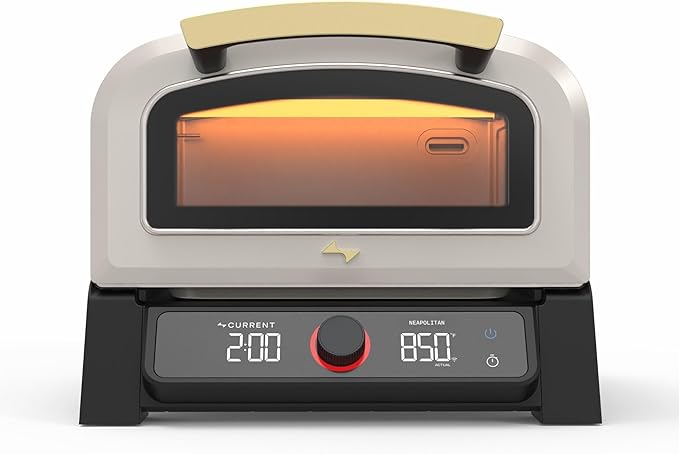 Current® Model P Smart Electric Pizza Oven, 12-Inch, 850°F Max, 5 Cooking Modes, App Connectivity for Temperature Monitoring & Custom Cooking Times, Compact for Indoor & Outdoor Use, Beige