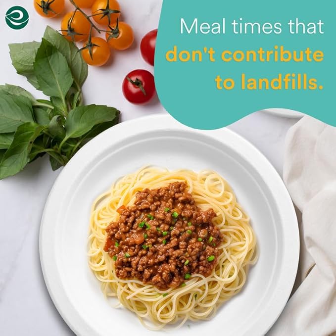 ECO SOUL Pearl White 10 Inch [100-Pack] Paper Plates | 100% Compostable Disposable Bagasse I Heavy-Duty Eco-Friendly Dinner Plates I Biodegradable Sugarcane Eco Plates | Microwavable