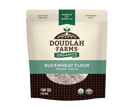 Organic Buckwheat Flour 5 lb - Non-GMO, USDA Organic, Gluten Free, Vegan - For Baking Bread, Pancakes, and More! Grown In USA, Farmed From Regenerative Soil by Doudlah Farms