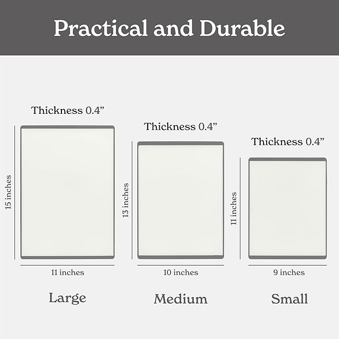 SMIRLY Plastic Cutting Board Set 3 Pieces, Non-Slip Dishwasher Safe Chopping Boards for Kitchen, Grey & White