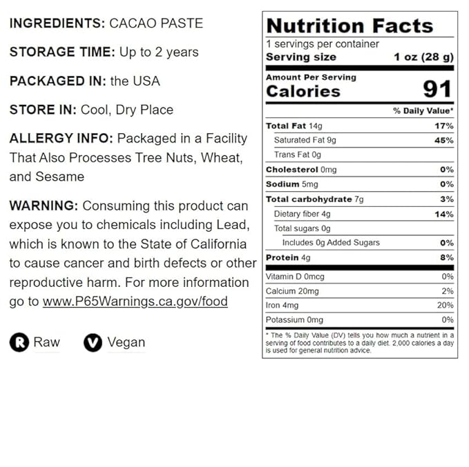 Food to Live Cacao Paste Wafers, 12 Ounces - Premium Raw Cacao Liquor, Pure, Unsweetened, Vegan, Bulk. Rich in Antioxidants, Essential Minerals. Perfect for Homemade Desserts, Chocolate Bars